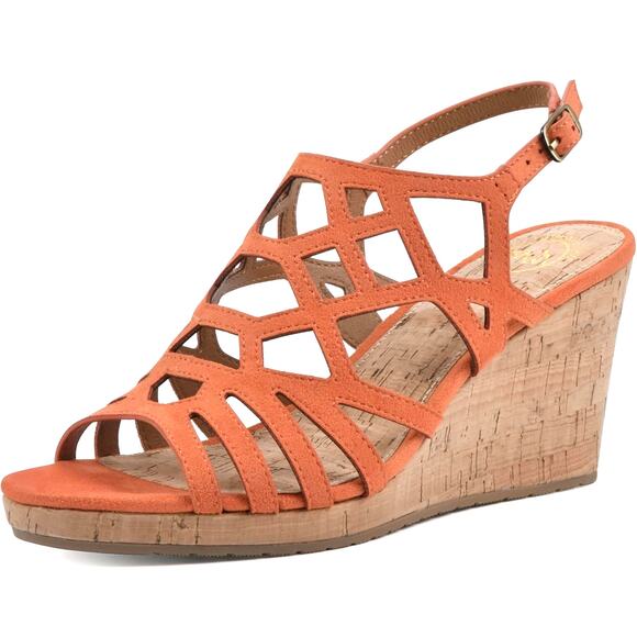 White Mountain Women Flaming Slingback Cork Wedge Sandals Size US 10M Orange - Picture 1 of 6